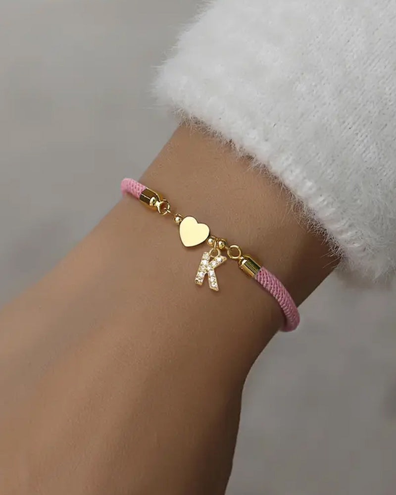 Initial Heart Charm Link Fashionable Bracelet