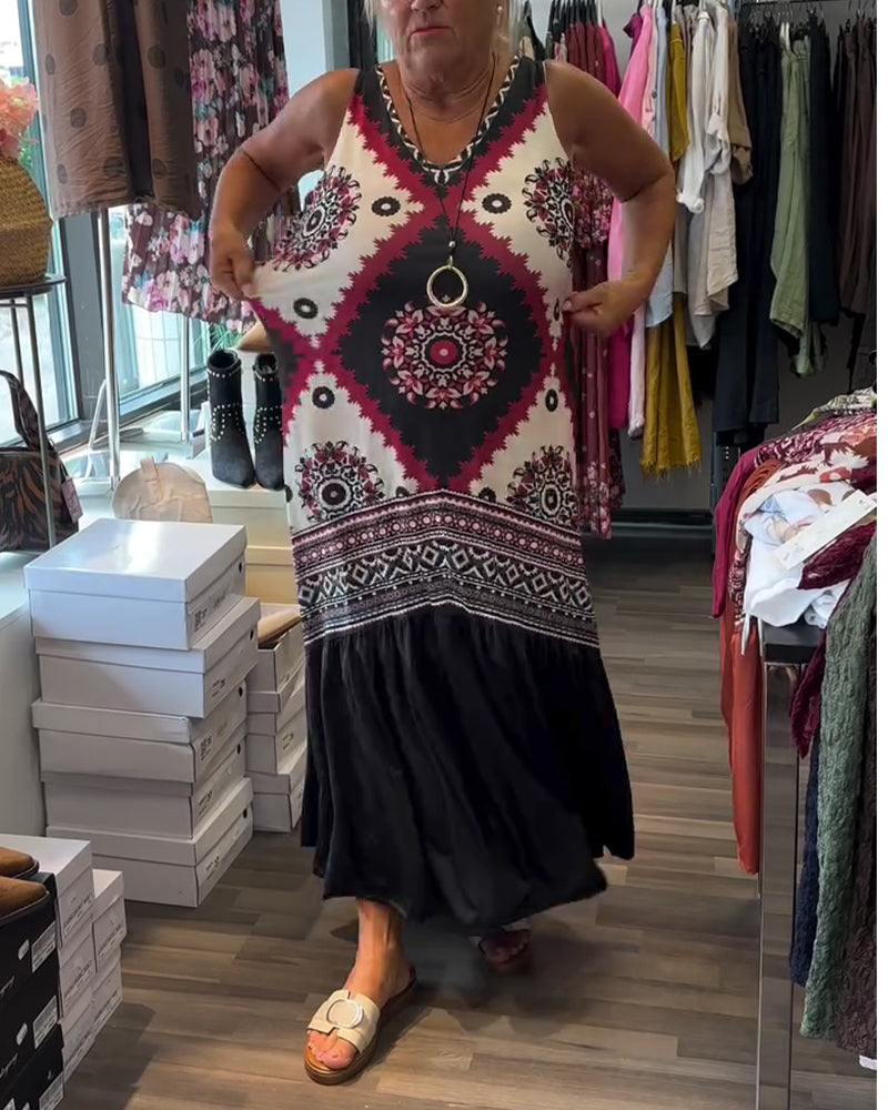 V-Neck Sleeveless Full Skirt Dress