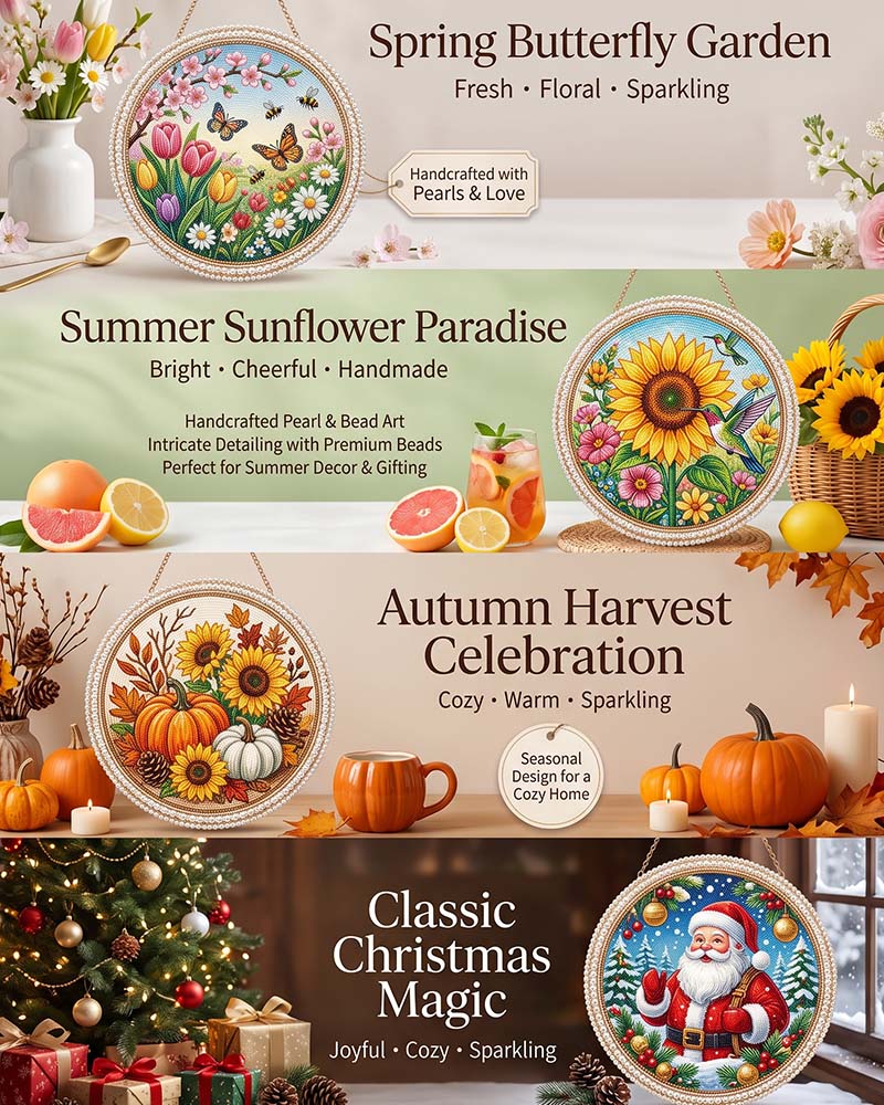 🌸🌻 Four Seasons & Holiday Pearl Art Hanging Wreath Kit 🍂🎄