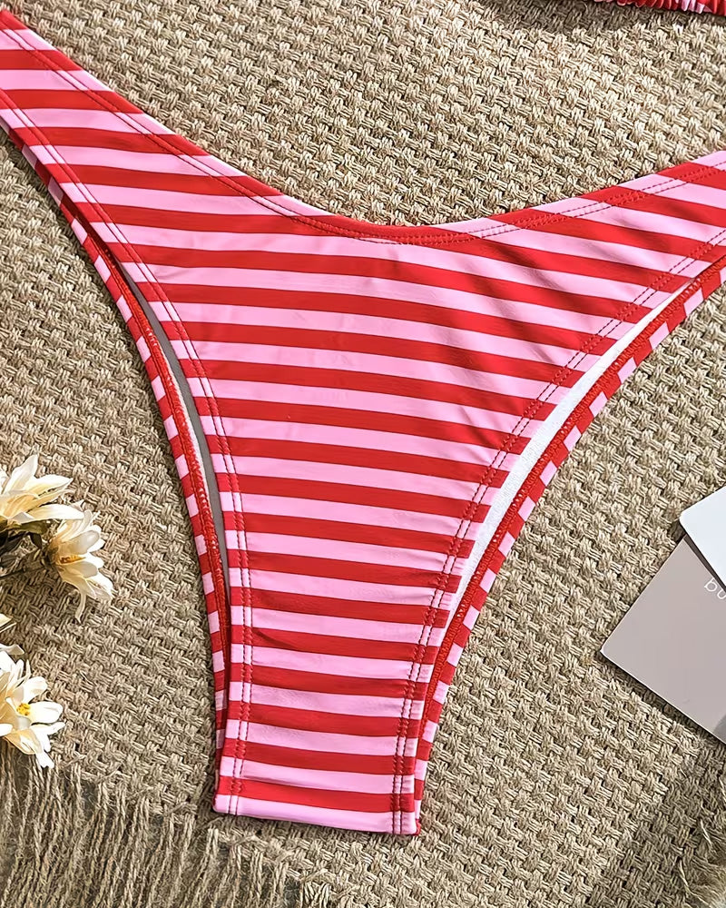 Horizontal Striped Halter Bikini