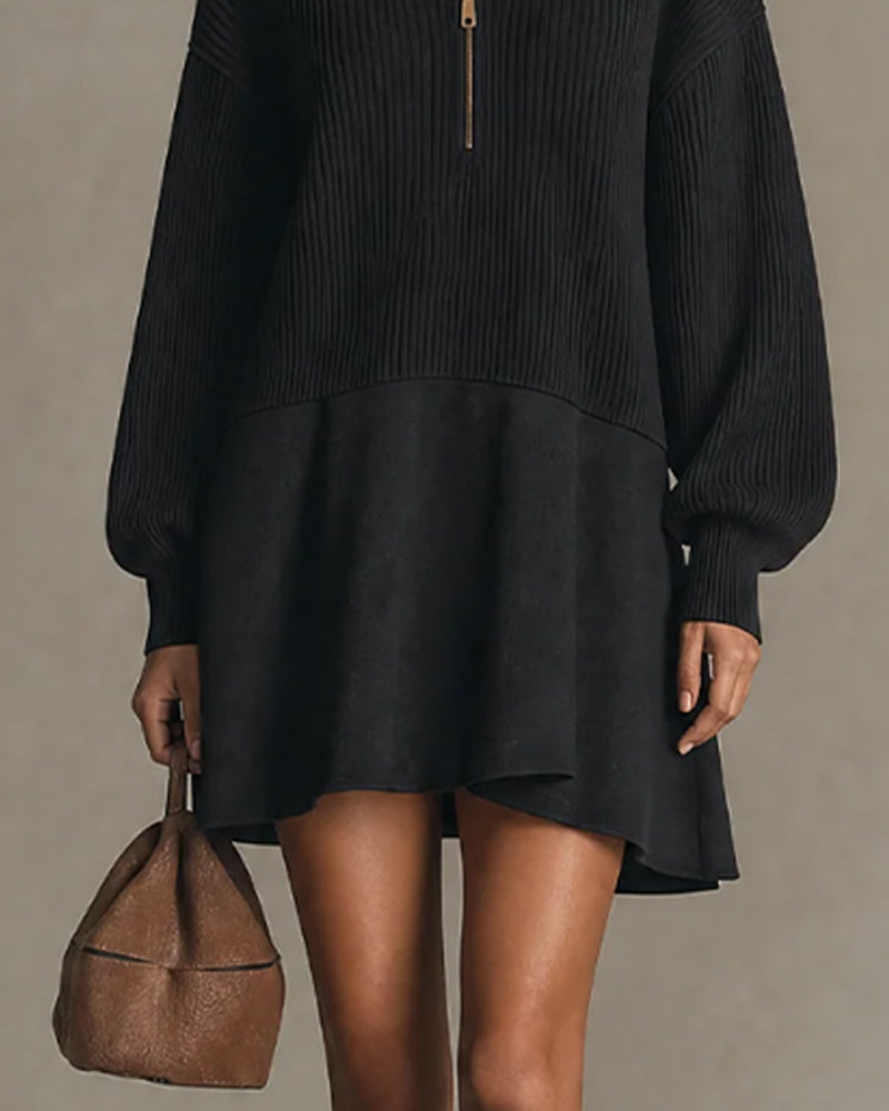 Casual Zip Long Sleeve Sweater Dress