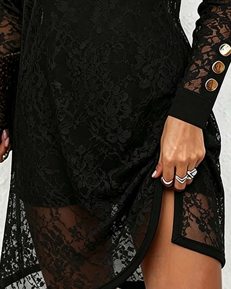See-Through Lace One-Shoulder Dress