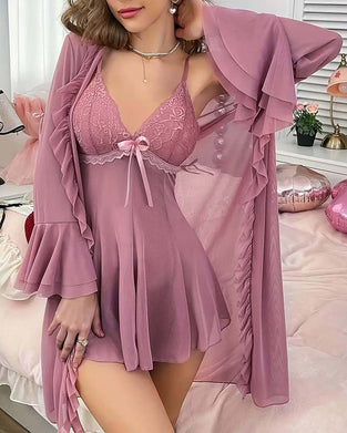 Lace Deep V Strappy Robe Set