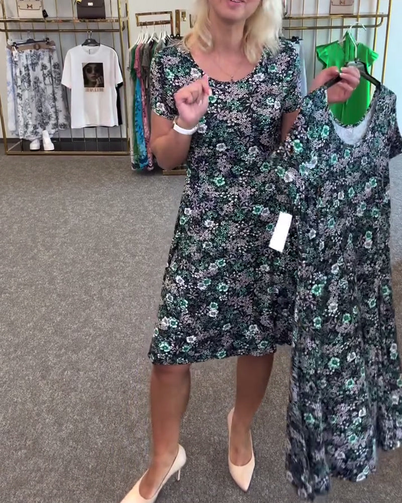 Aumora Temperament Slim Waist Printed Dress