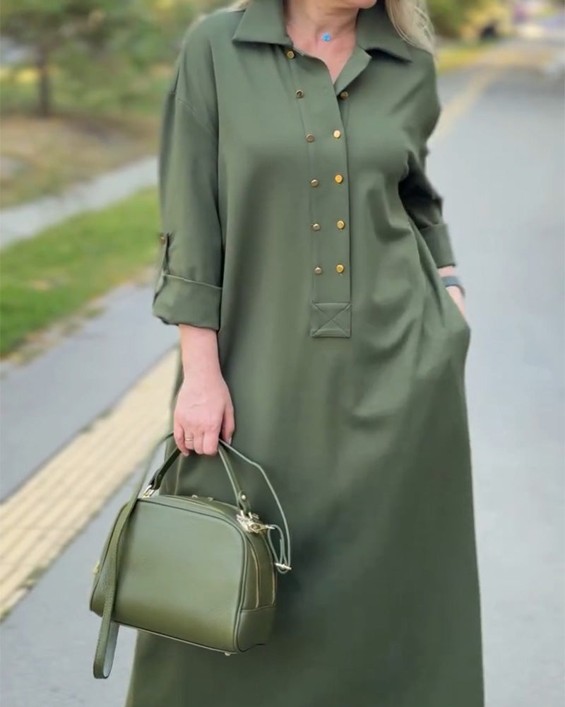 Lapel Casual Pocket Shift Dress