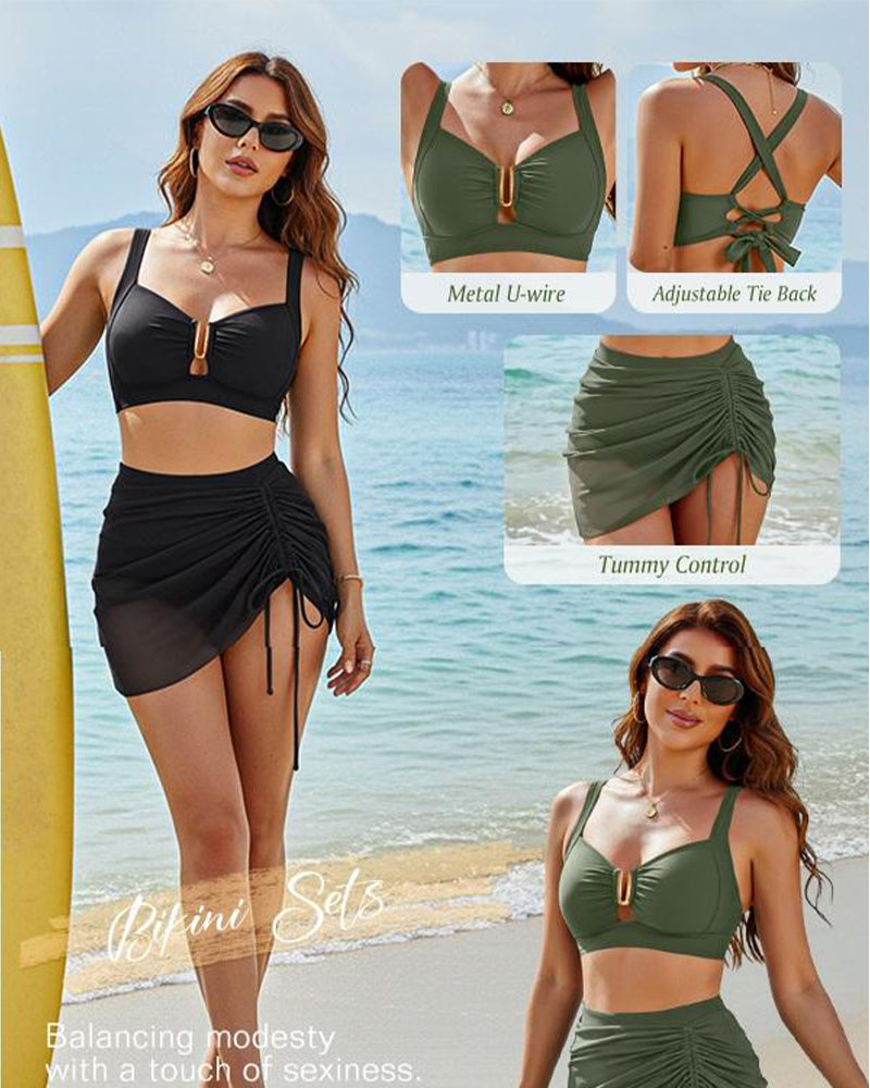 Vacation Solid Color Lace Up Bikini