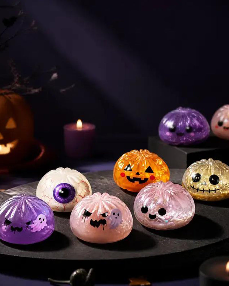 Halloween Cute Scary Ghost Maruko Squishy Squeeze Toy Set, Mini Portable Stress Toy, Sensory Products for Halloween Things, Party Treat Bag Fillers & Mini Gifts