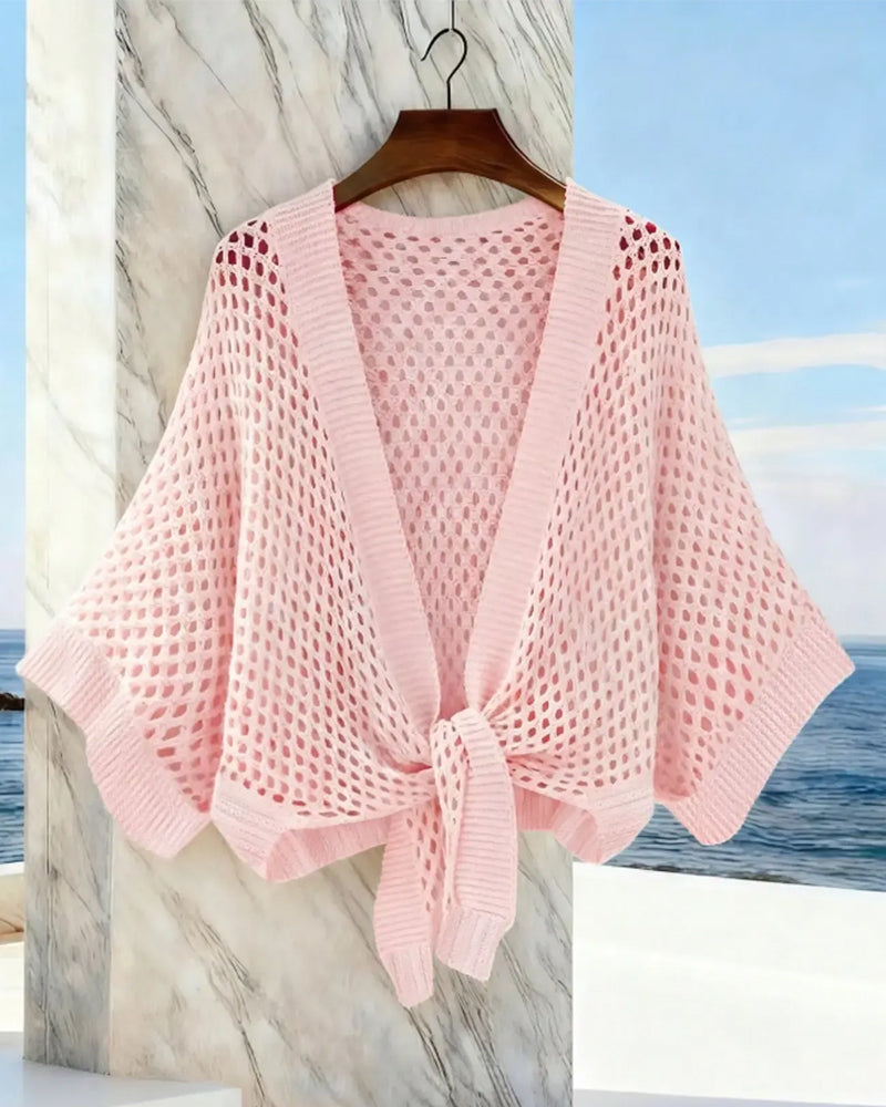 Tie-Front Hem Hollow Cardigan