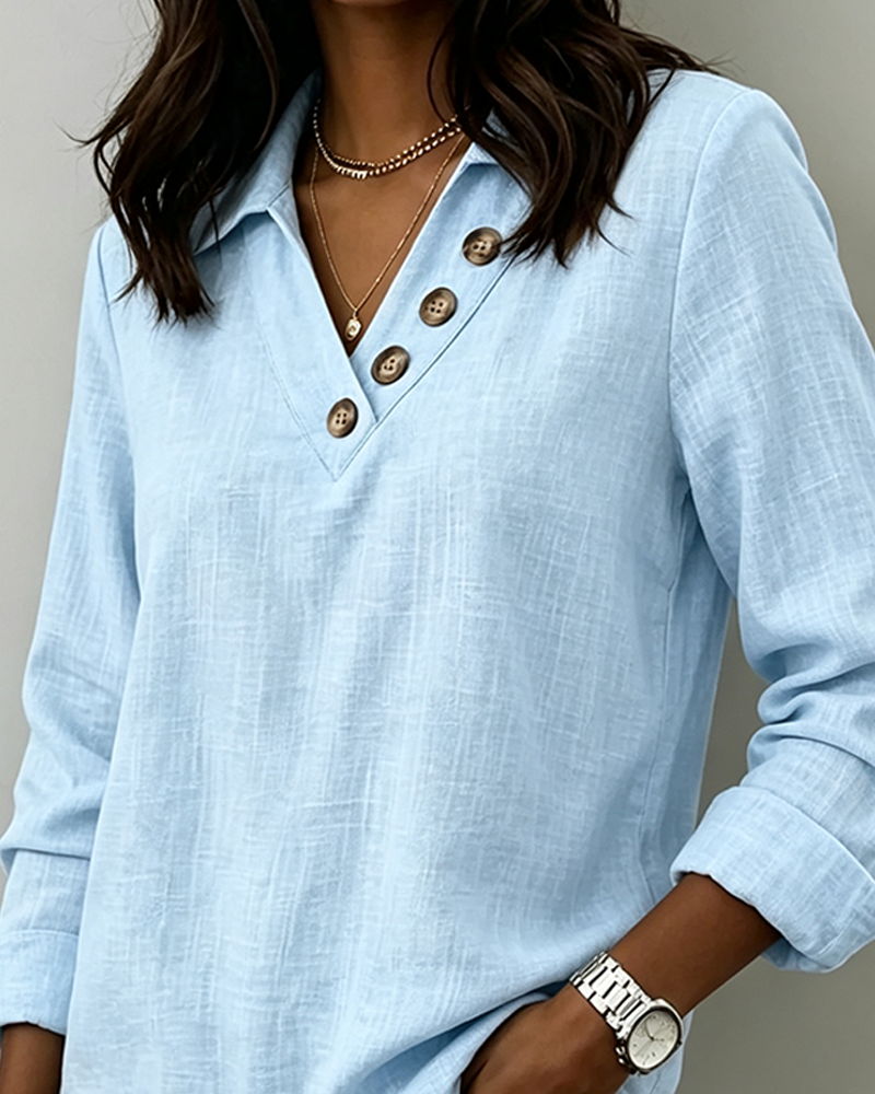 Solid Color Long Sleeve Blouse