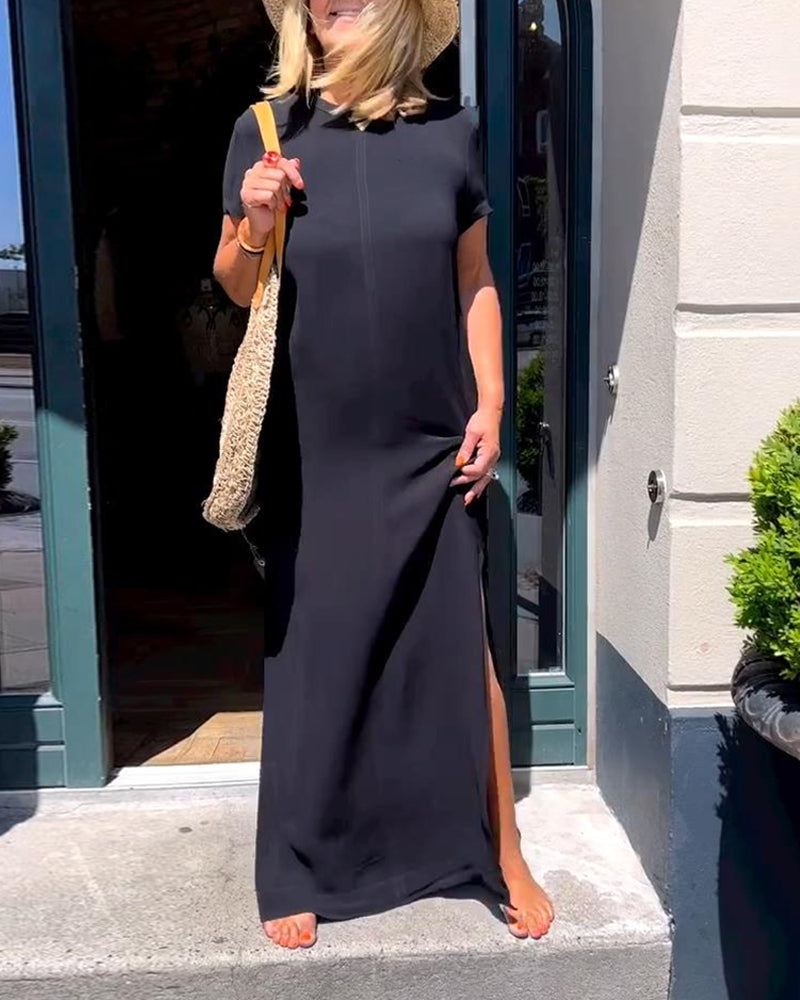 Solid color short sleeve elegant dress