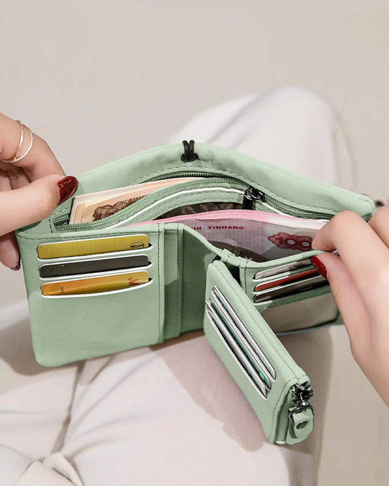 Women's Elegant Minimalist Short Wallet with Wristlet, Casual Versatile Zipper Card Holder Wallet, Trendy Wallet for Daily Use