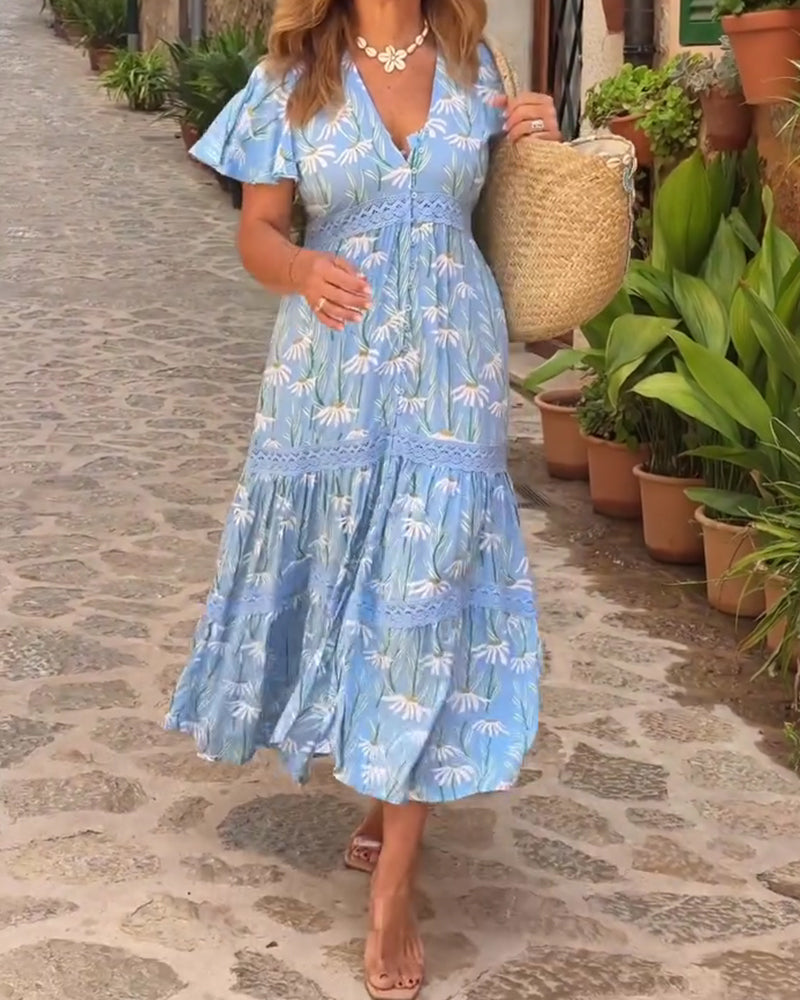 Floral Short-Sleeve Printed Dress