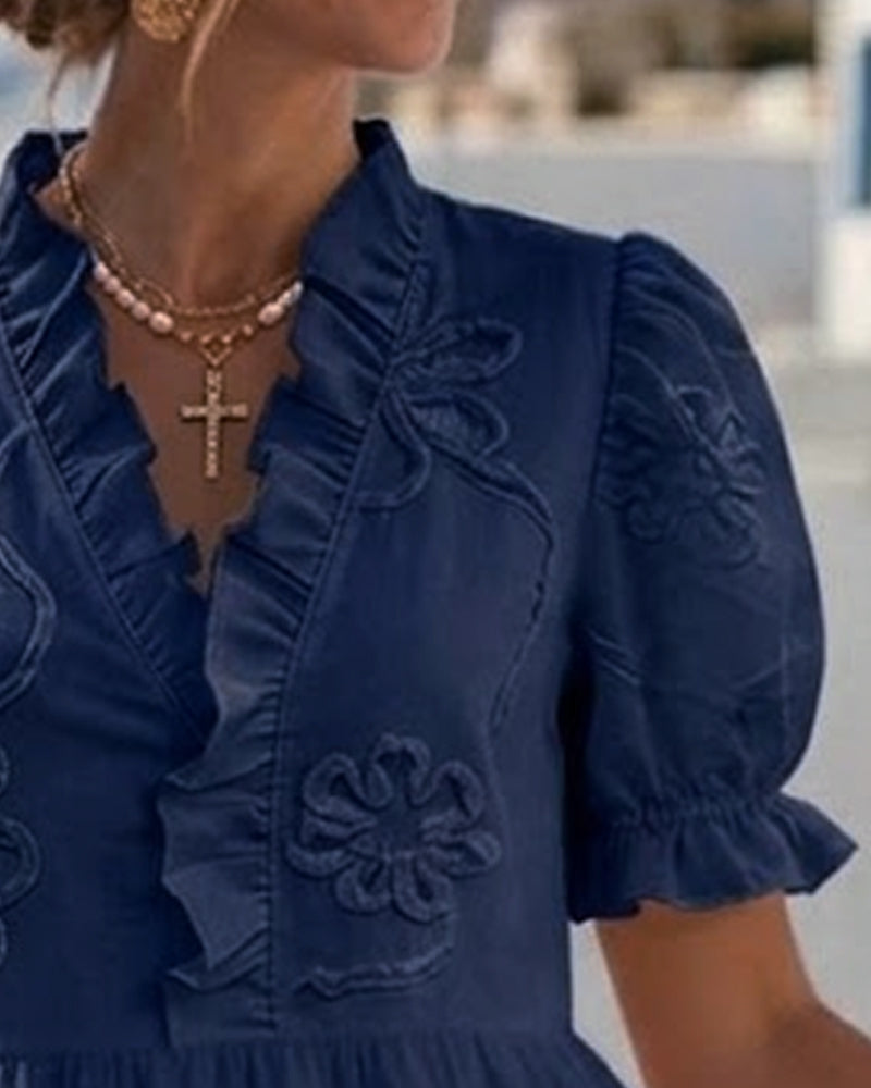Puff Short Sleeve Floral Dress
