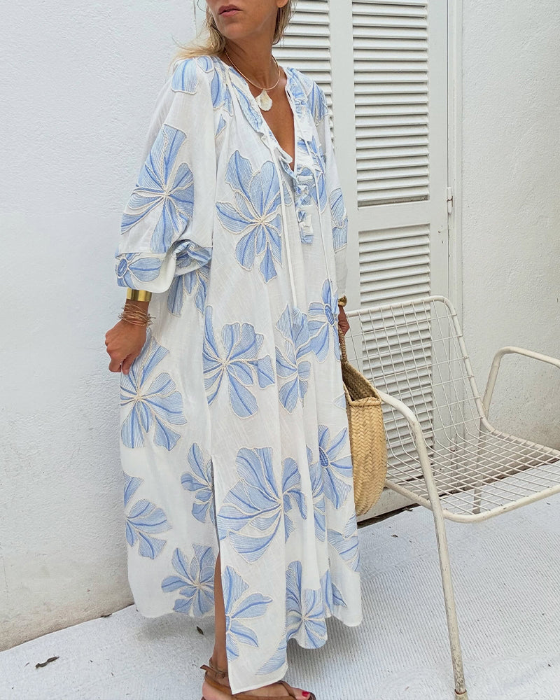 Floral V-Neck Loose Dress