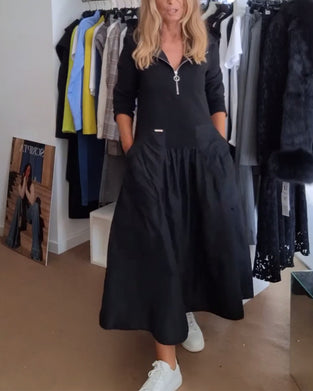 Casual Zipper Hooded Patchwork Pocket Dress