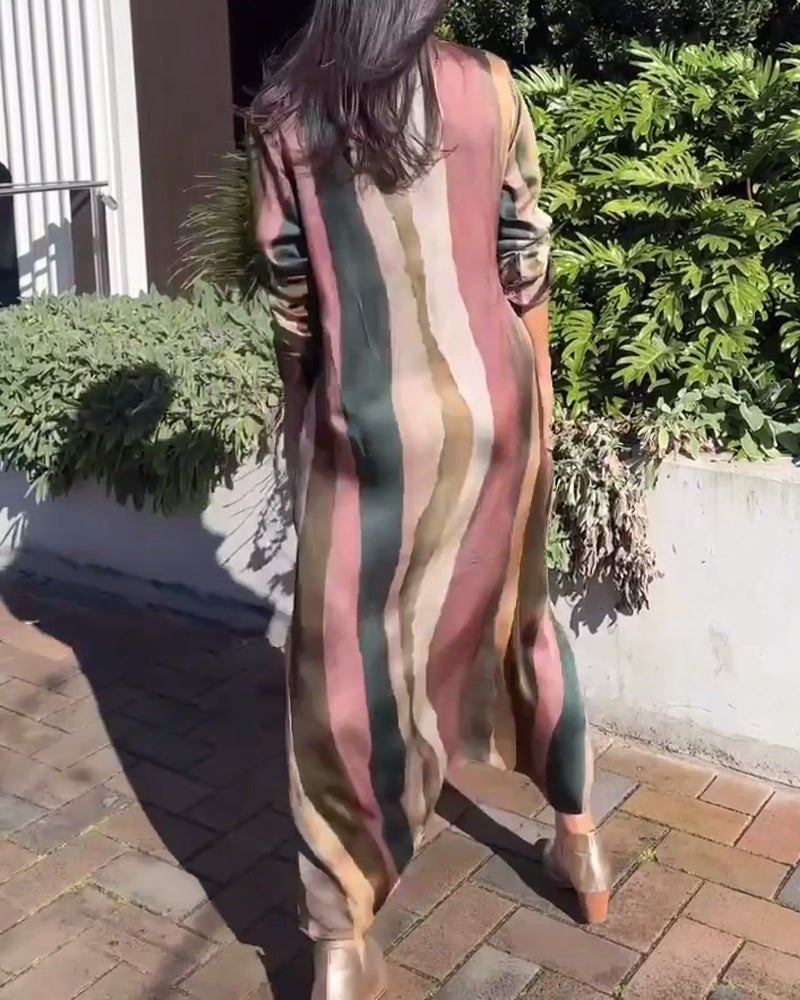 Lapel striped button casual dress