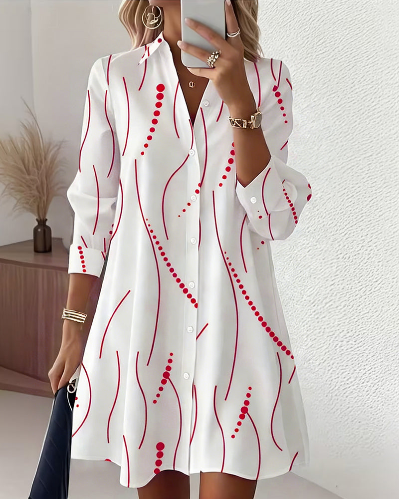 Wavy Lapel Shirt Dress