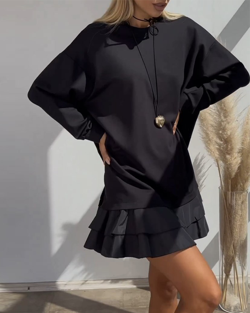 Casual Loose Solid Color Patchwork Dress