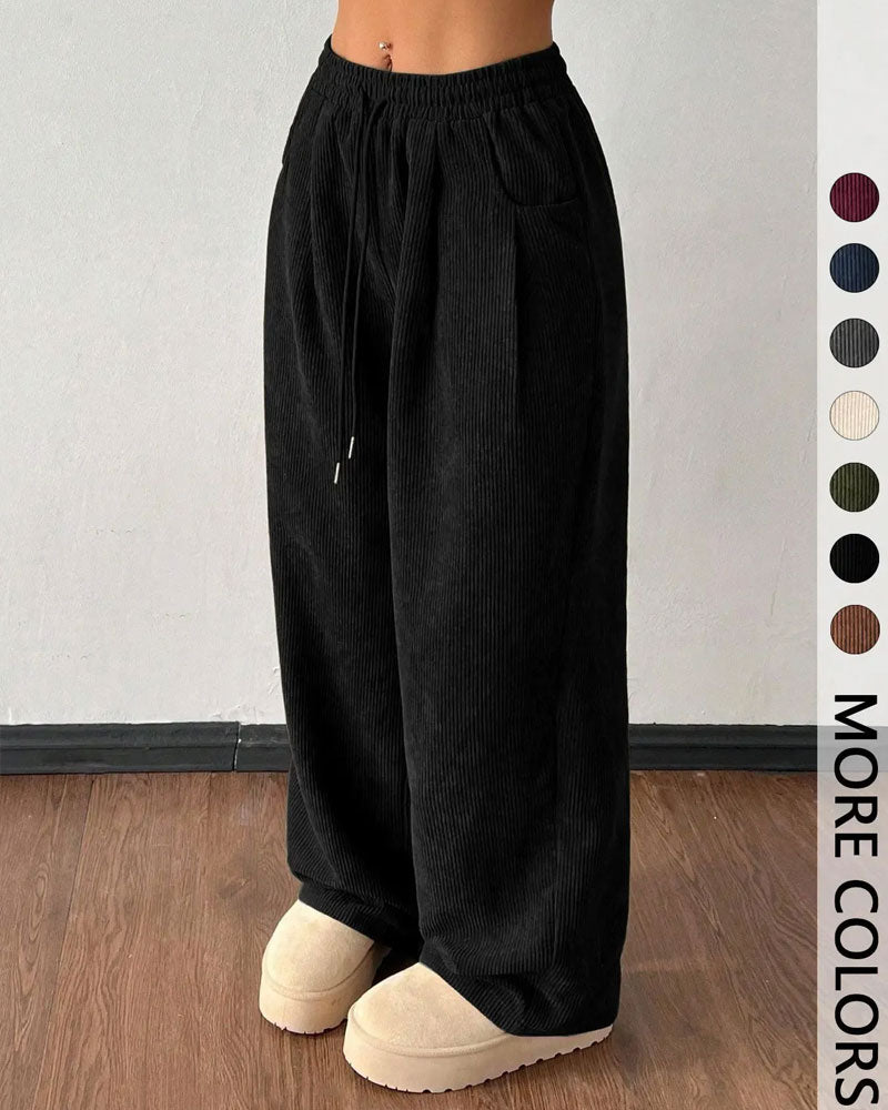 Drawstring Corduroy Long Pants