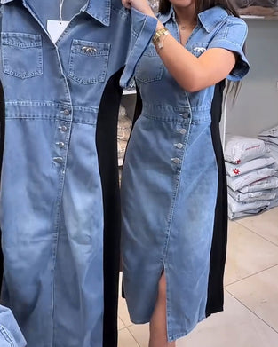 Casual Denim Patchwork Dress