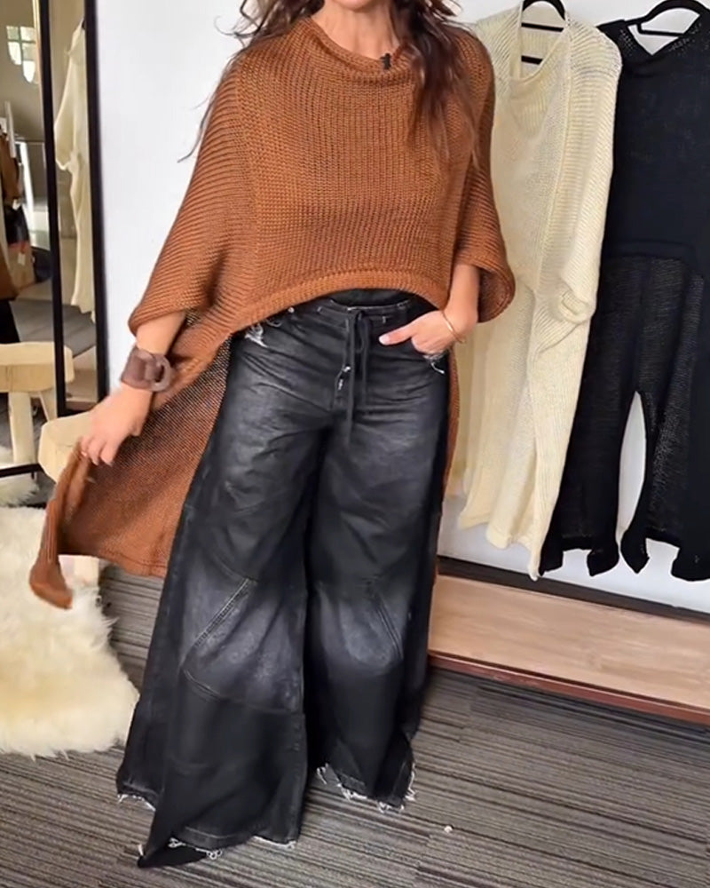 Irregular Solid Casual Pullover