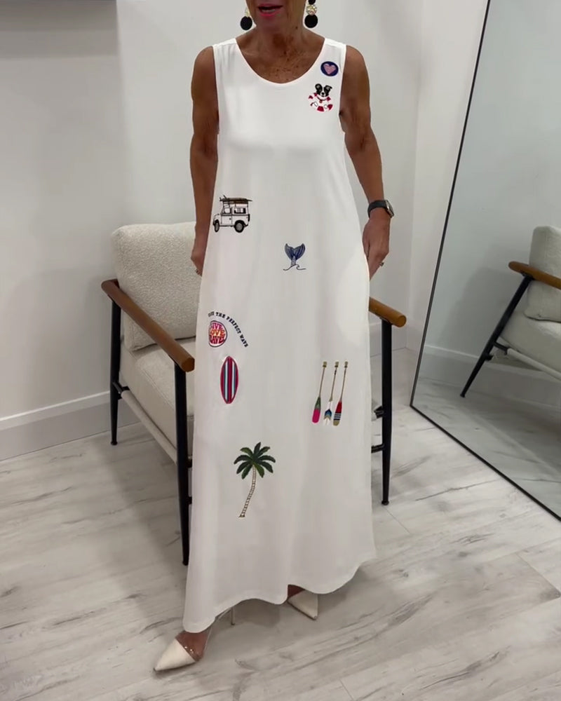 Sleeveless Novelty Print Casual Dress