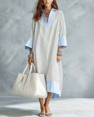 Color Block Striped Shirt Long Dress