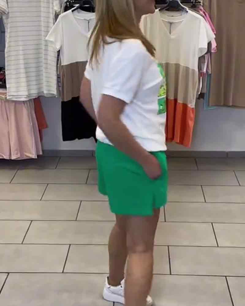 Casual Printed Mid-Rise Shorts Set