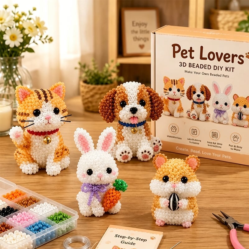 3D Beaded Animal Craft Kit - DIY Miniature Animal Beading Set for Beginners