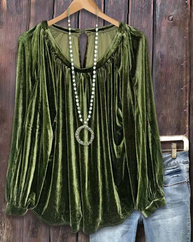 V-Neck Smocked Cutout Long Sleeve Blouse