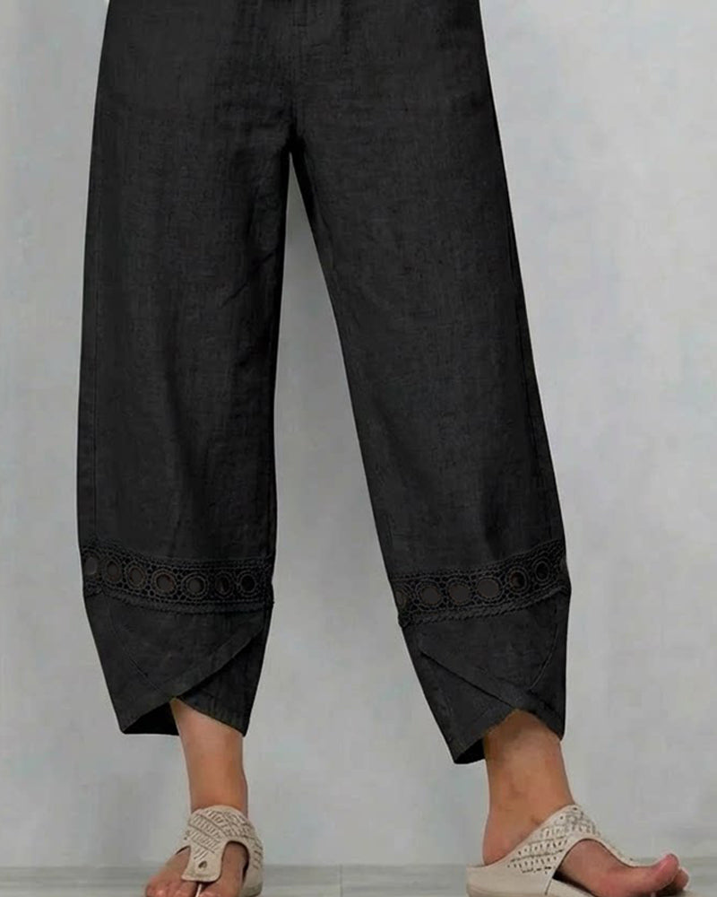 Solid Color Openwork Casual Pants