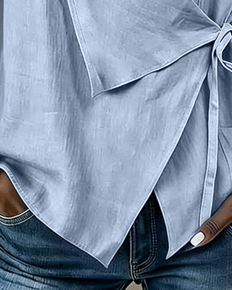 Crisscross Tie Cotton Linen Solid Tank Top