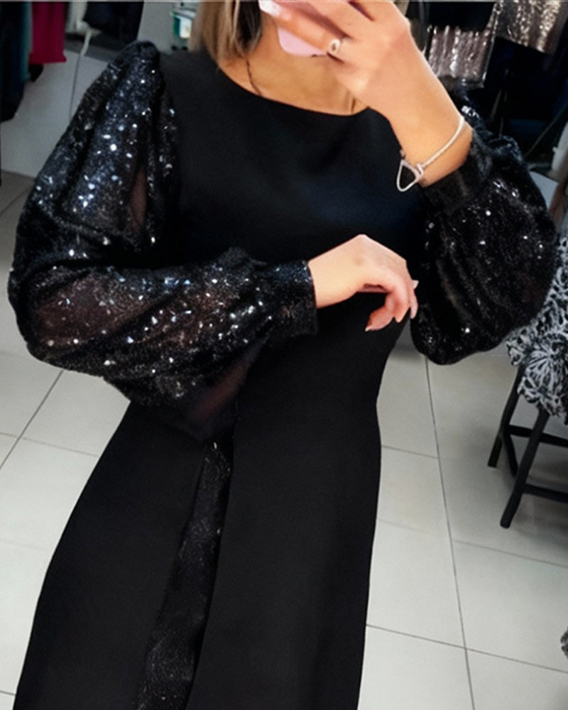 Puff-Sleeved Elegant Patchwork Dress