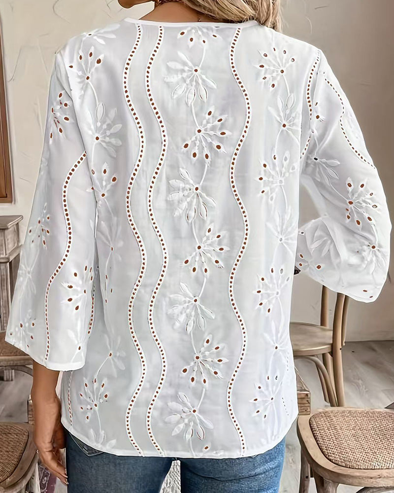 Casual Solid Color V-Neck Blouse