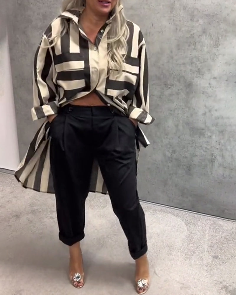 Long-Sleeved Loose Striped Shirt