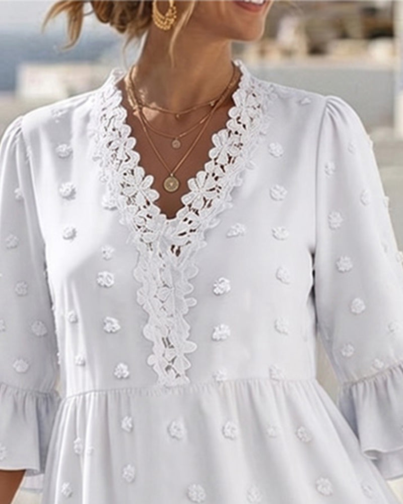 V-Neck Lace Patchwork Dress