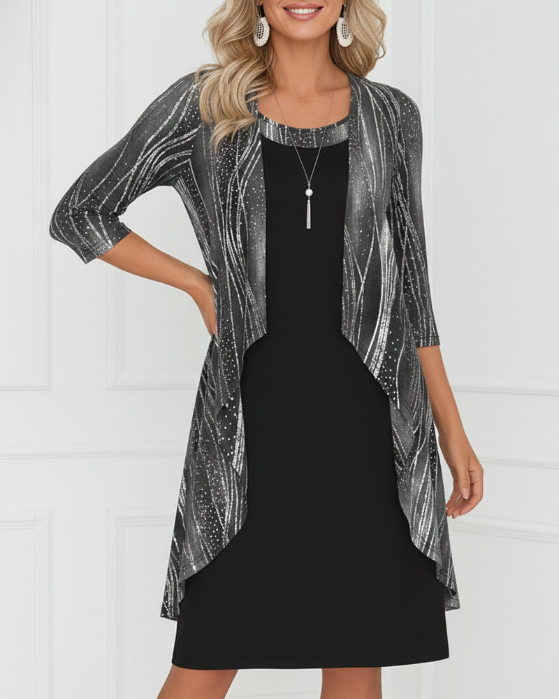 Faux Two-Piece Geometric Print Dress