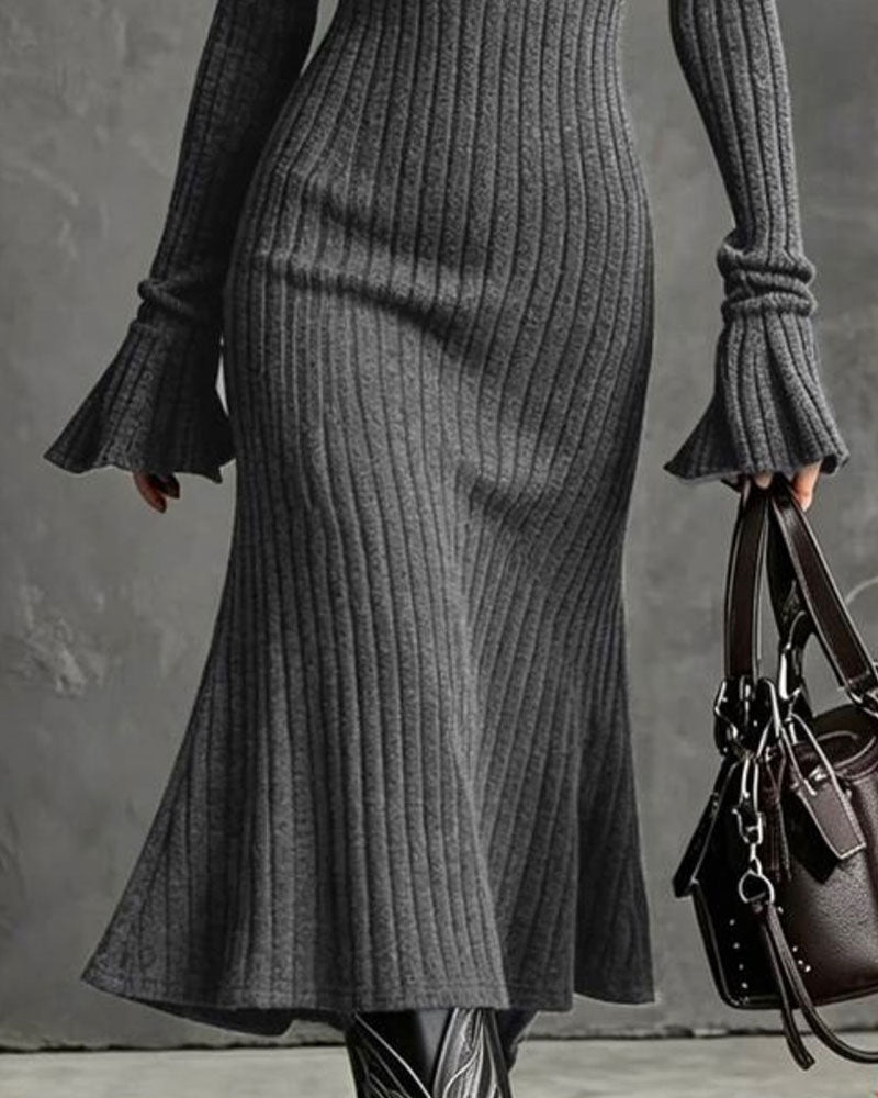 Ribbed Half-Zip Fishtail Sweater Dress