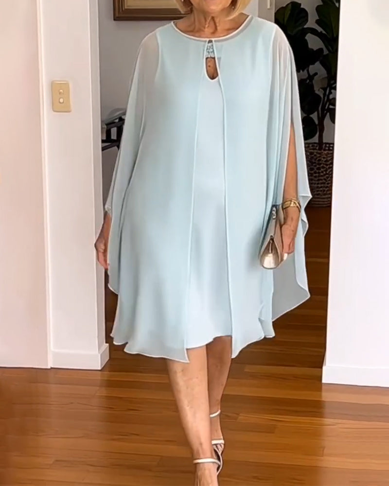 Solid Color Fashionable Cape-Sleeved Dress
