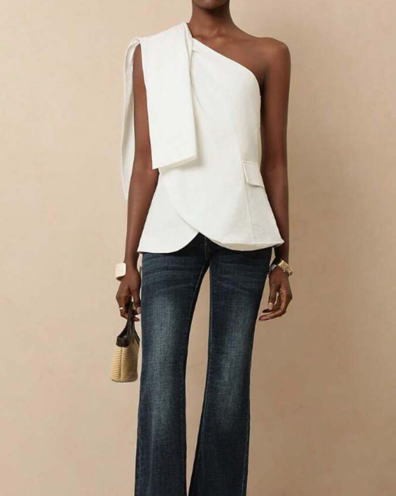 Off-Shoulder Cross Tie Design Blouse