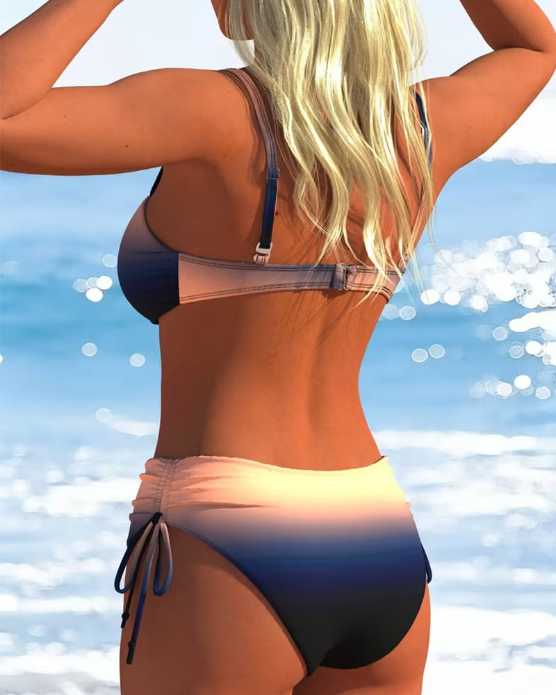 Gradient Pattern Drawstring Fashion Bikini