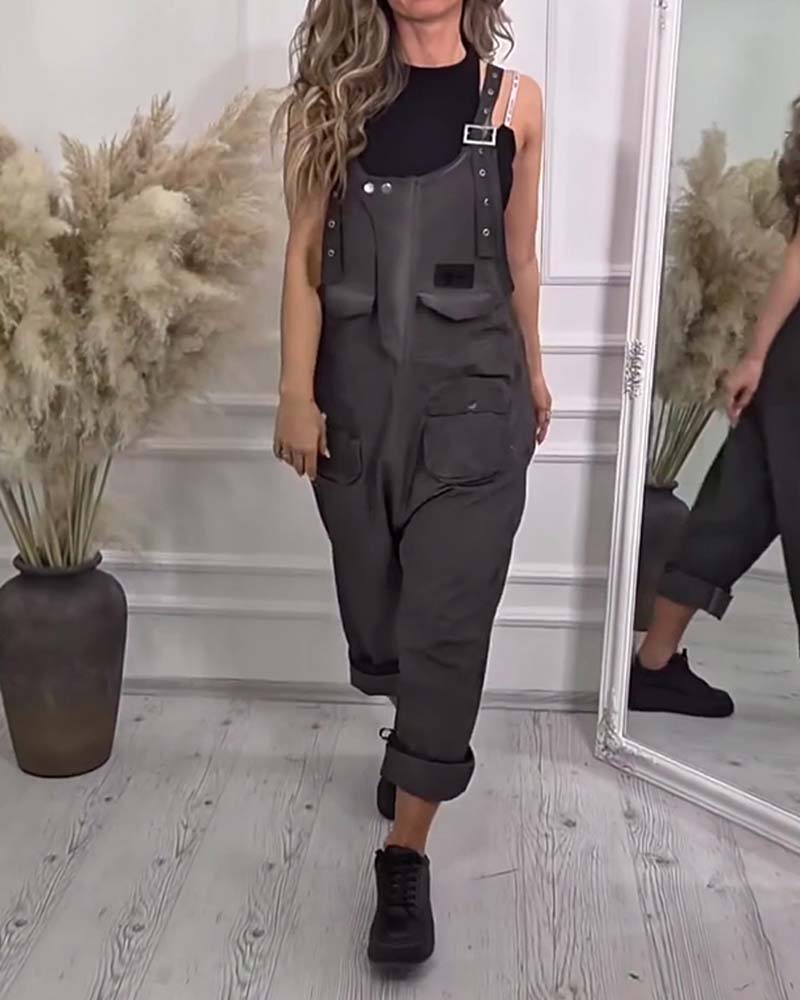 Solid Color Casual Workwear Jumpsuit
