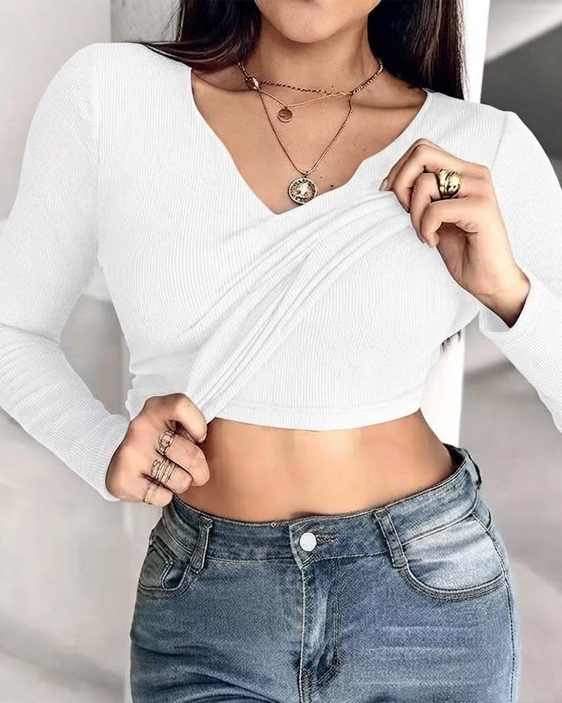 Built-in Bra Ribbed Long Sleeve Top