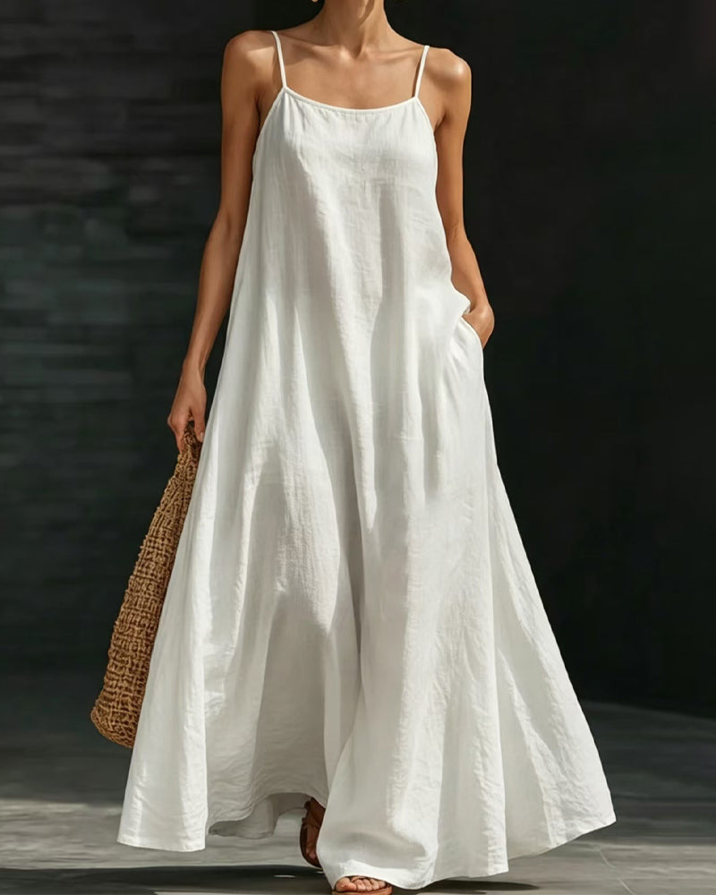 Solid Color Spaghetti Straps Pocket Long Dress