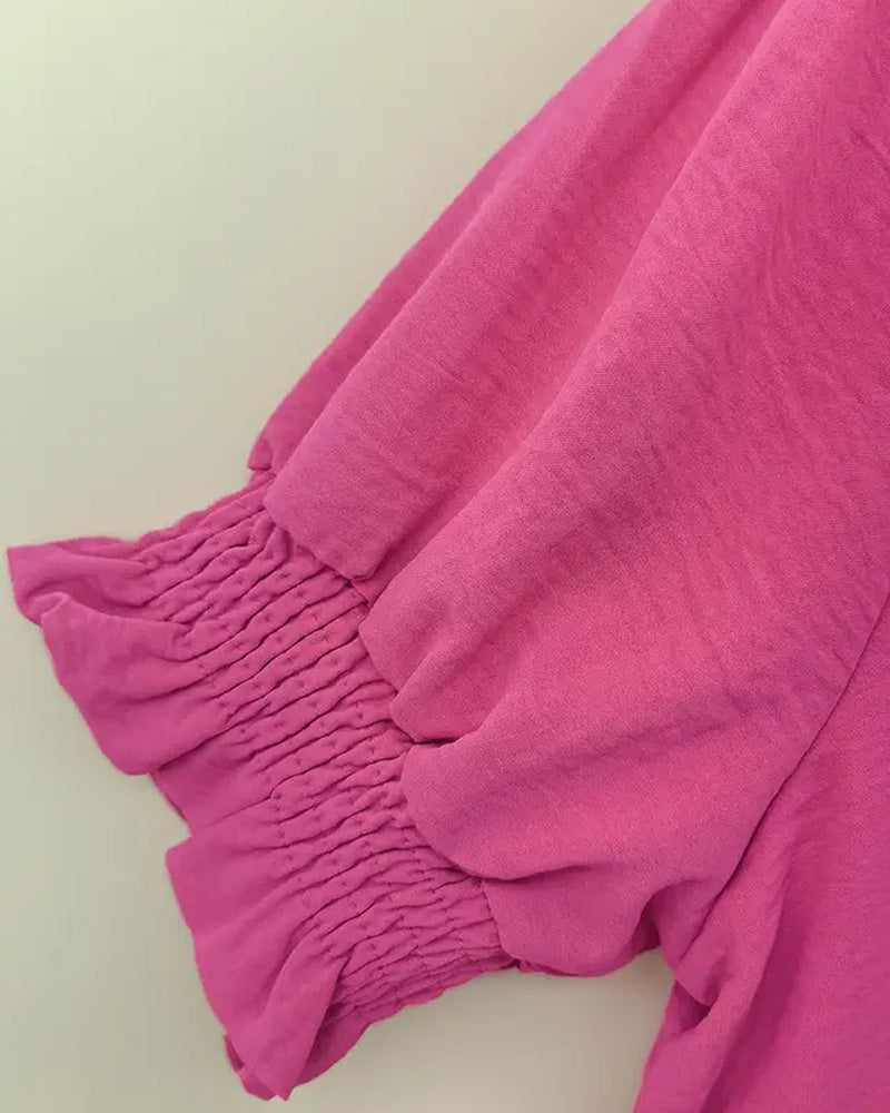 V-Neck Ruffled Short Sleeve Blouse
