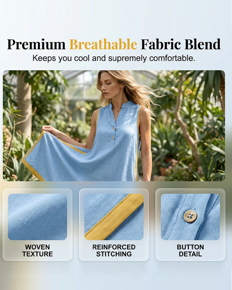 Stand Collar Button Patchwork Sleeveless Dress