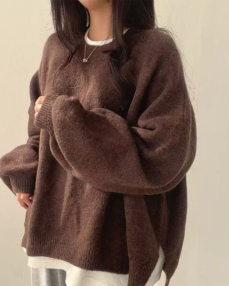 Crew Neck Side Slit Pullover