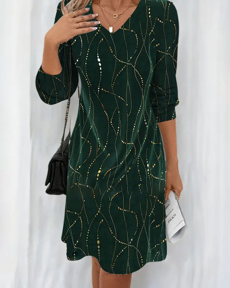 V-Neck Line Print Dress