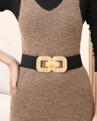 Vintage Golden Buckle High Elastic Leather Belt For Women