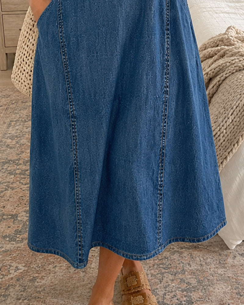 V-Neck Denim Casual Dresses
